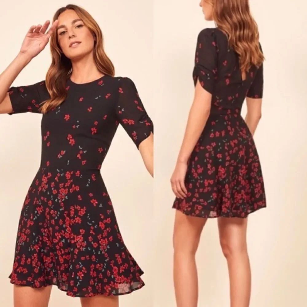Reformation Gracie Mini Black Dress Floral Oracle Size 2
